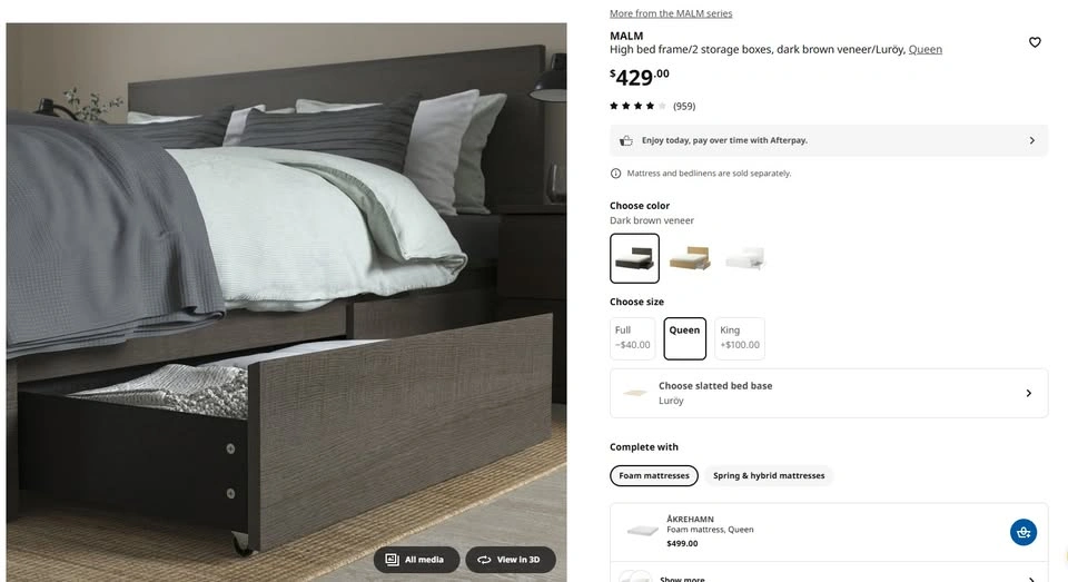 Queen IKEA MALM Bed Frame + Storage + Sealy Mattress - photo 2