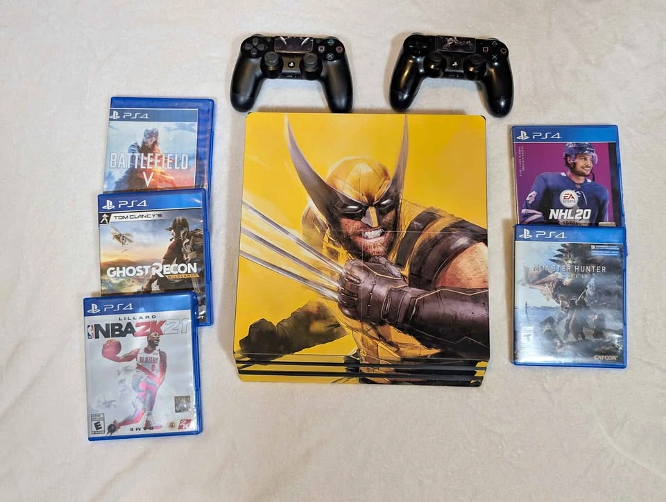 Ps4 Pro 1TB With Wolverine Skin ( 2 Controllers and 5 Games)
