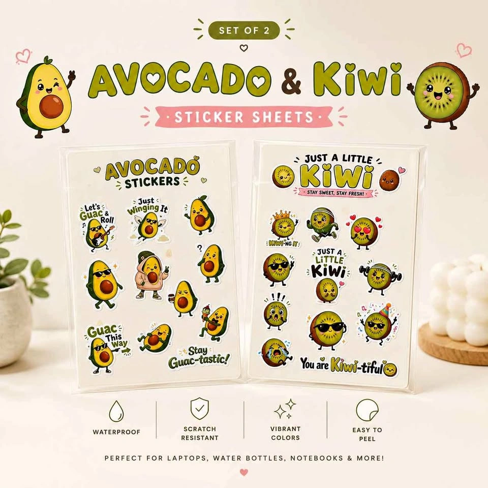 Avocado and Kiwi Sticker Sheet - Set of 2