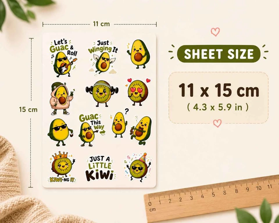 Avocado and Kiwi Sticker Sheet - Set of 2 - photo 3