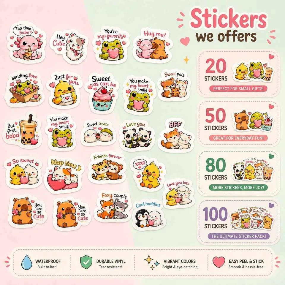 Cute Kawaii Sticker Pack of 20-100 (Waterproof) - photo 2
