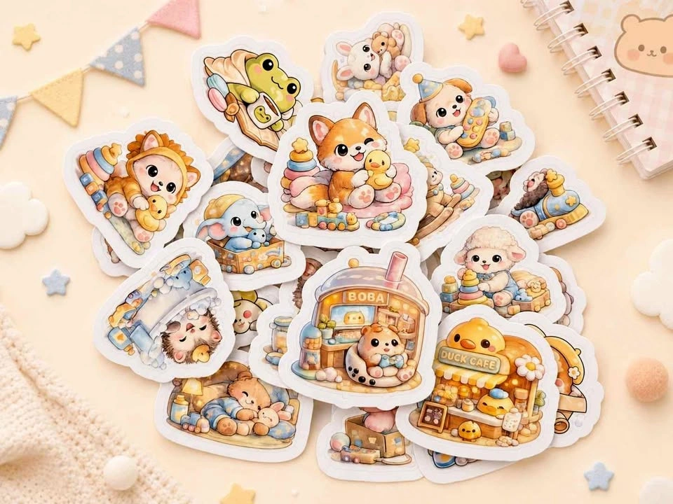Cute Baby Animal Sticker Pack (Kawaii Waterproof Vinyl Stickers)
