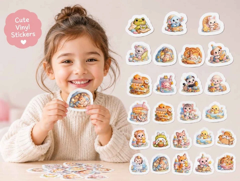 Cute Baby Animal Sticker Pack (Kawaii Waterproof Vinyl Stickers) - photo 4