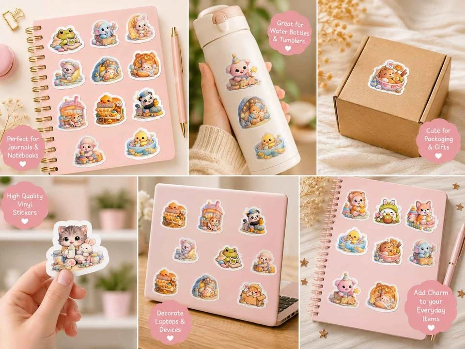 Cute Baby Animal Sticker Pack (Kawaii Waterproof Vinyl Stickers) - photo 5
