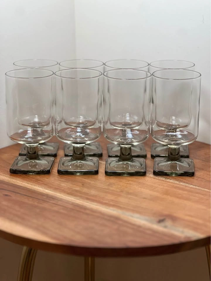 Vintage MCM Federal Glass Nordic Midnight Smoke Goblets (8) - photo 2