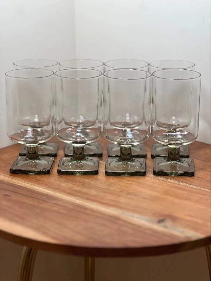 Vintage MCM Federal Glass Nordic Midnight Smoke Goblets (8) - photo 2