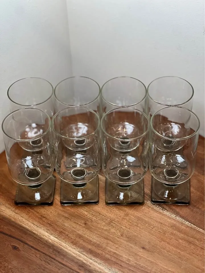 Vintage MCM Federal Glass Nordic Midnight Smoke Goblets (8) - photo 3