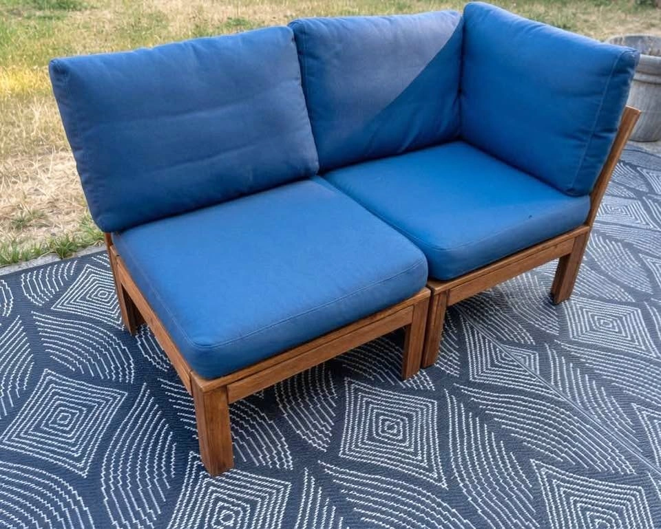 IKEA ÄPPLARÖ Outdoor Sectional + Blue Cushions