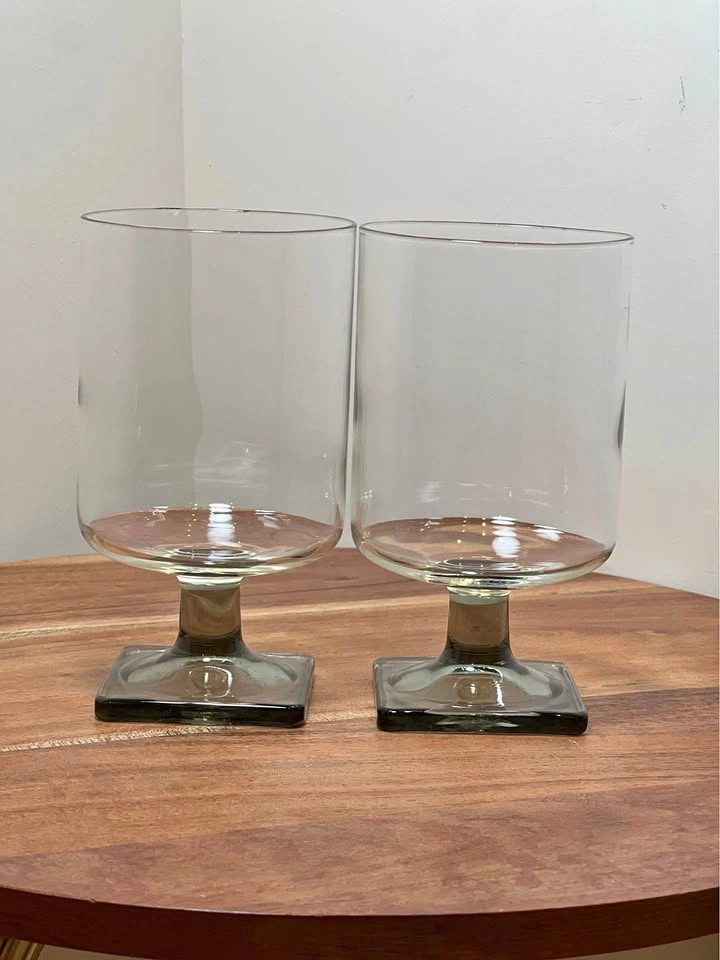Vintage MCM Federal Glass Nordic Midnight Water Goblets sm chip