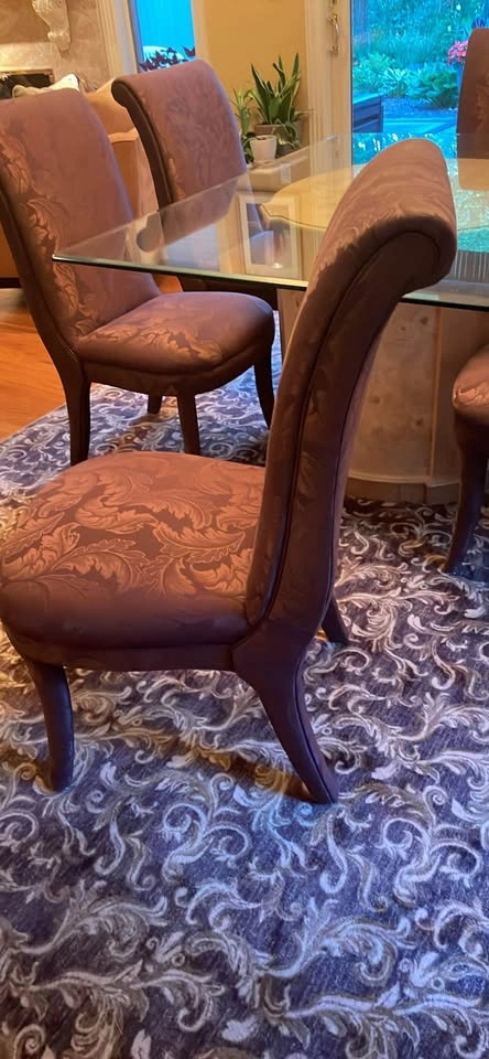 Glass Top Dining Table with Burl Wood Base and 6 Chairs - photo 2