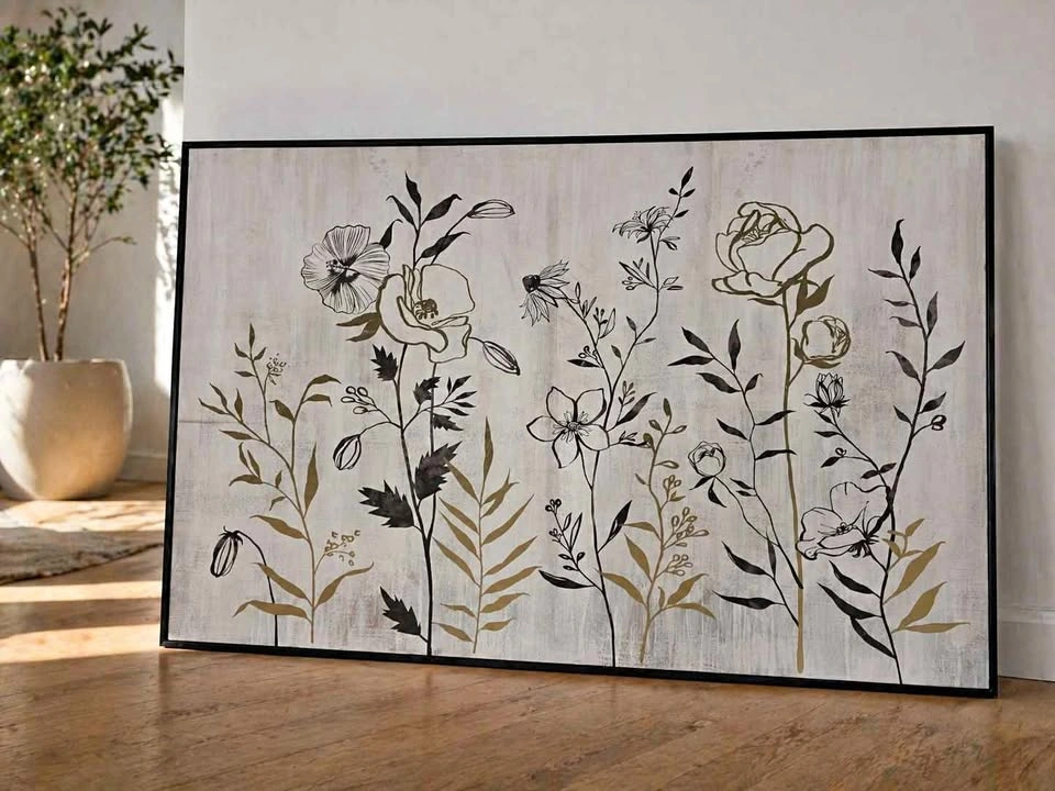 Large Framed Black Gold Floral Wall Art 32.5x48