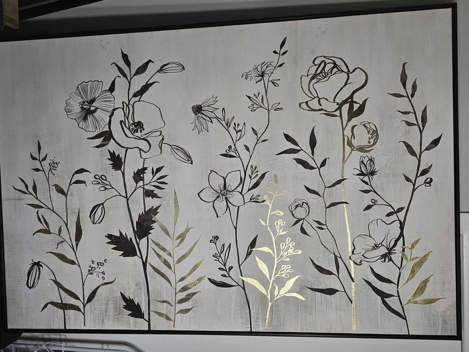 Large Framed Black Gold Floral Wall Art 32.5x48 - photo 2