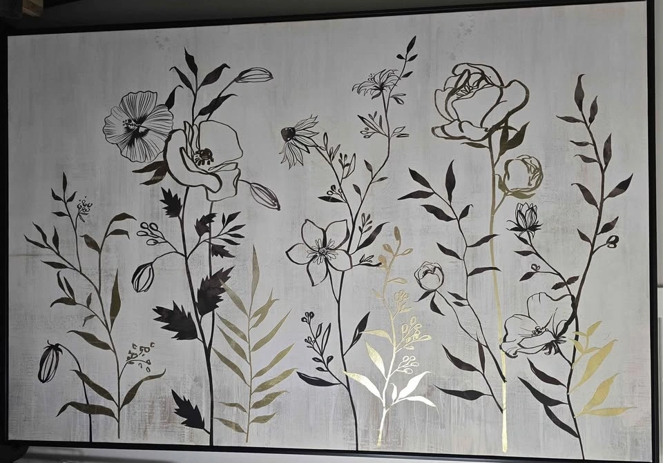 Large Framed Black Gold Floral Wall Art 32.5x48 - photo 3