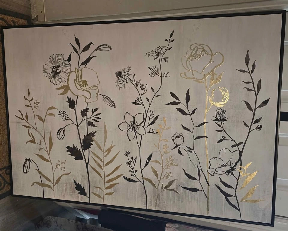 Large Framed Black Gold Floral Wall Art 32.5x48 - photo 4