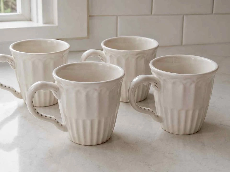 4 American Atelier Baroque White Ironstone Mugs