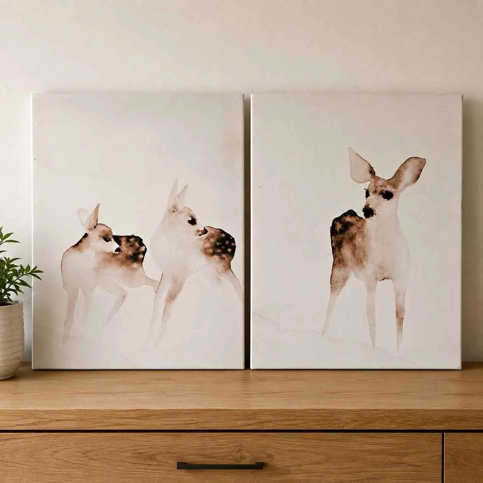 2 IKEA PJÄTTERYD Deer Canvas Prints 11.75x15.75