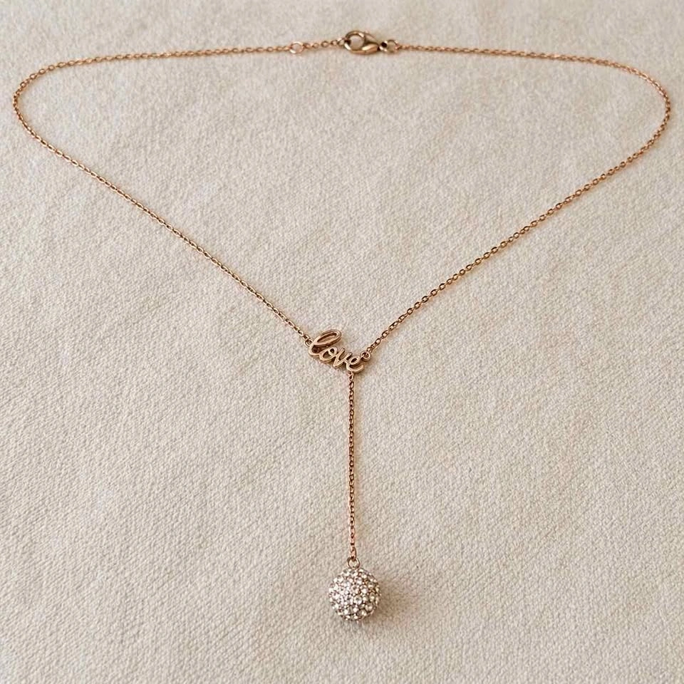 Swarovski Love Lariat Necklace Rose Gold Tone