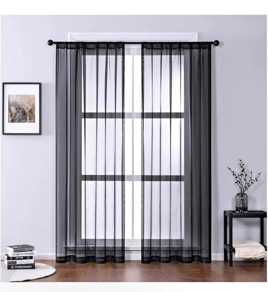 New 59”x63” or 59”x83” BLACK Sheer Voile 2 panel curtain