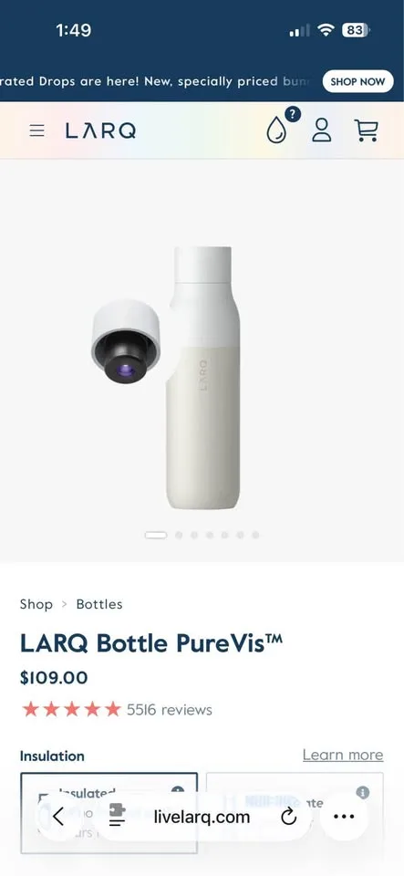 Larq PureVis 500ml Self-Cleaning Water Bottle image indicator(6)