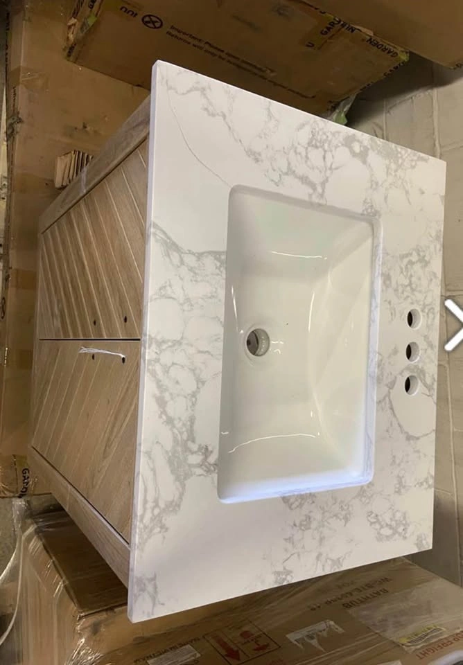 Wood Bathroom Vanity with Marble Top (damaged marble top) - photo 3