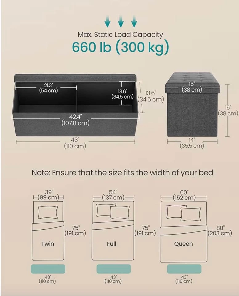 Folding Storage Ottoman Bench - photo 3