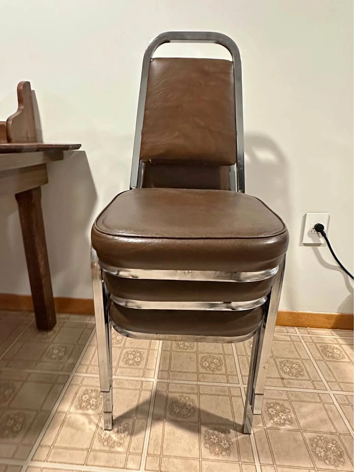 Vintage Chrome Stacking Dining Chairs - Set of 7