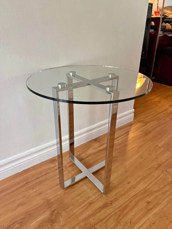 Bouclair Contemporary Round Glass & Chrome Side Table