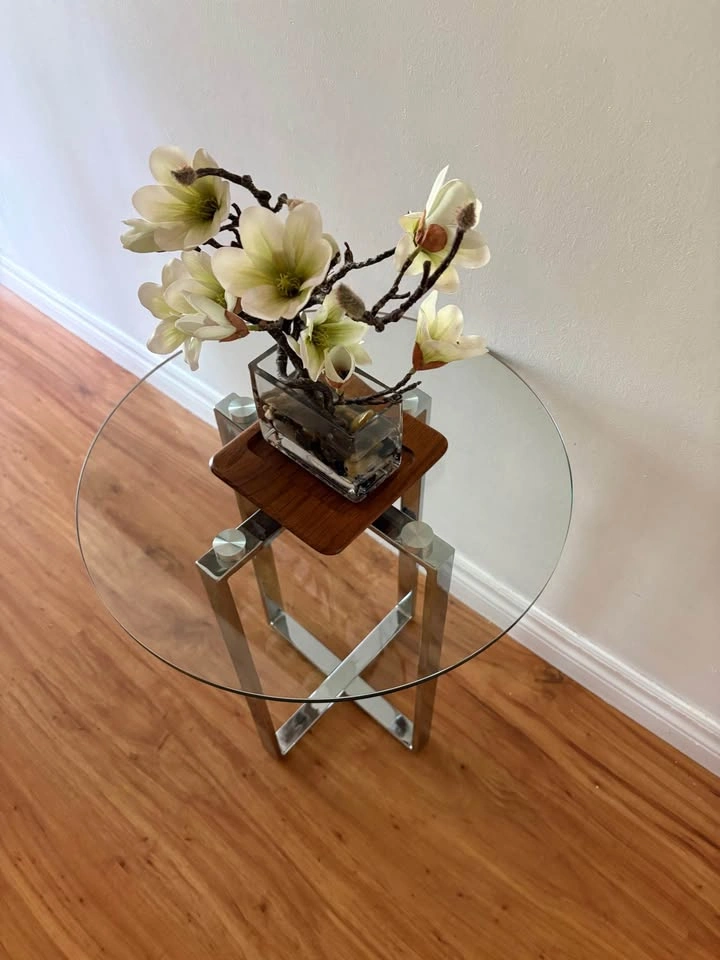 Bouclair Contemporary Round Glass & Chrome Side Table - photo 4
