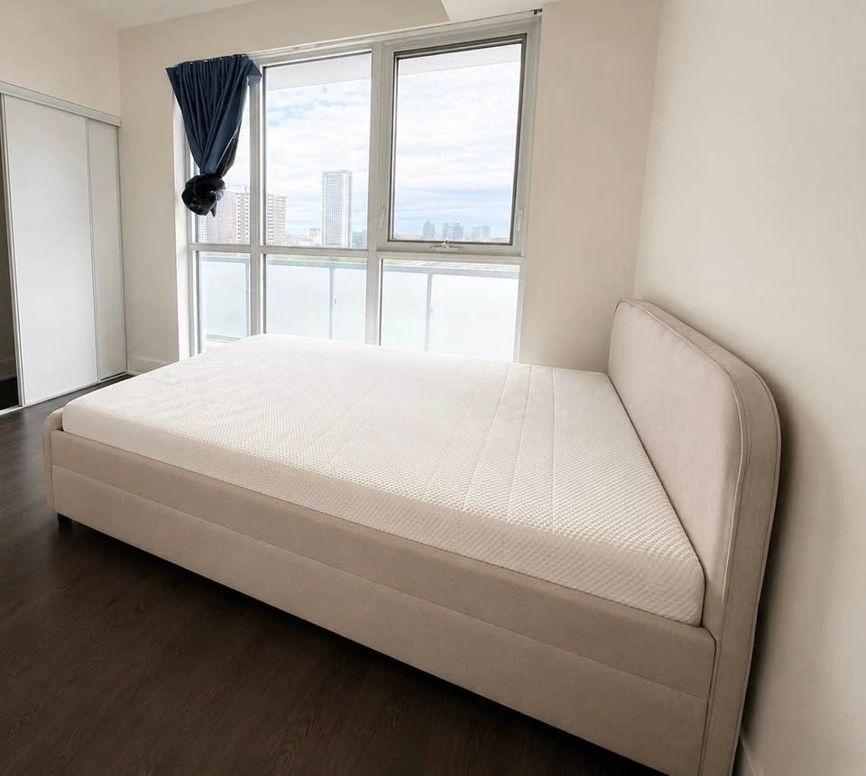Queen Size Mattress + Beige Upholstered Bed Frame - photo 2