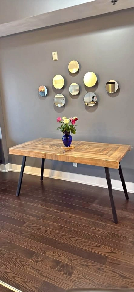 Wood Parquet Dining Table with Metal Legs (Structube Zak)
