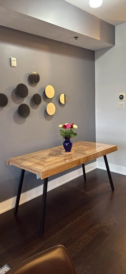 Wood Parquet Dining Table with Metal Legs (Structube Zak) - photo 2