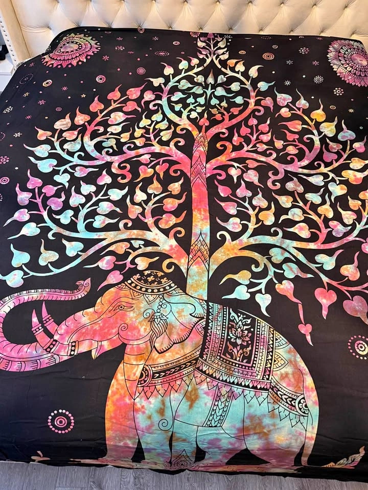 Multicolor Sofia Art Indian Elephant Tree of Life Tapestry