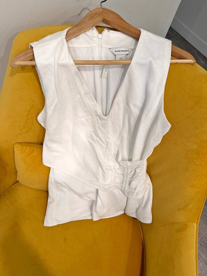 Small size Club Monaco sleeveless wrap top with ruched side deta