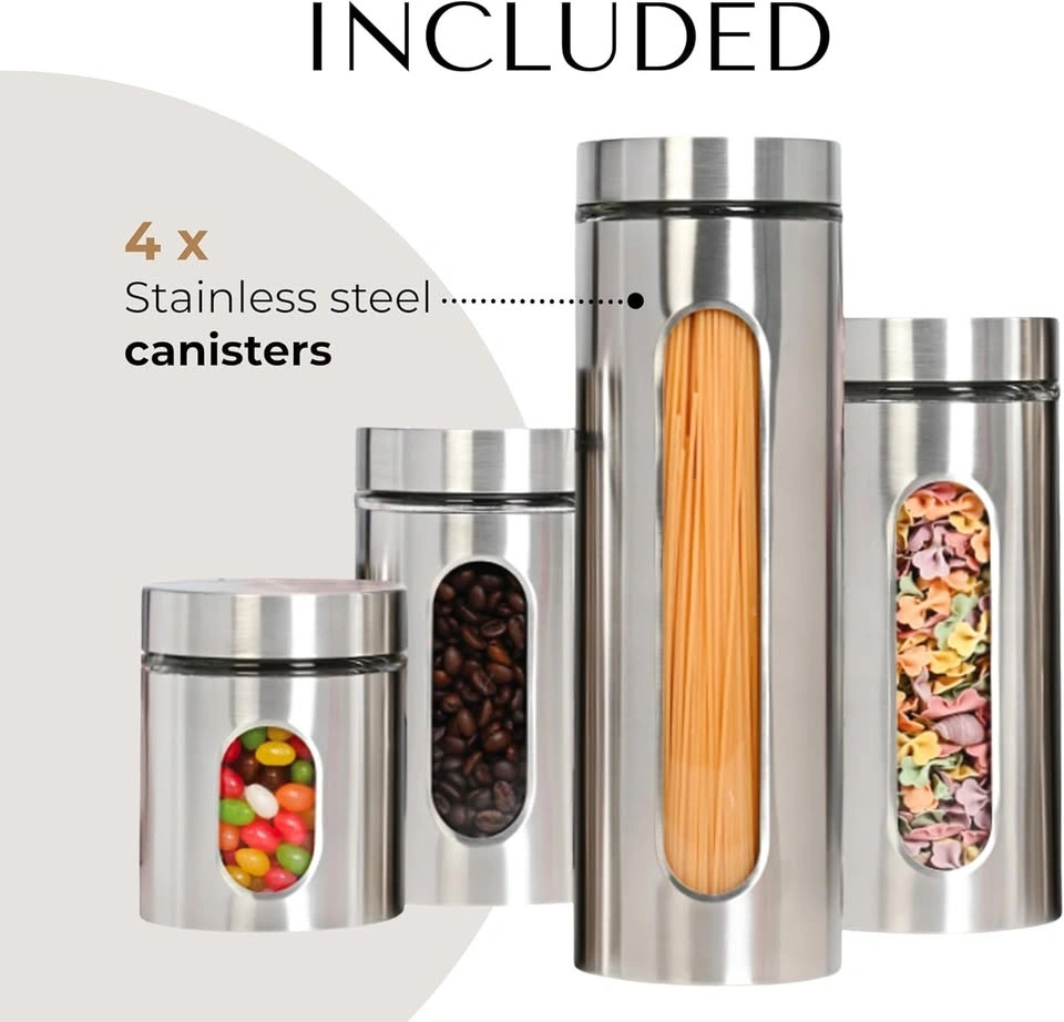 Gourmet 4 Pcs Stainless Steel Canisters Set - photo 4
