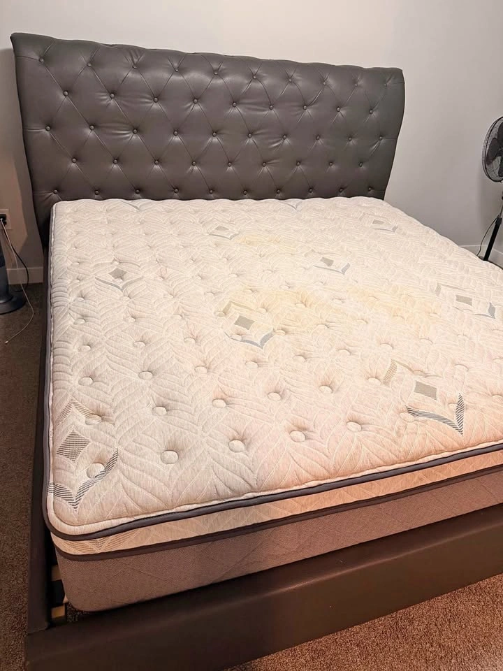 King Size Bed Frame + Serta Mattress Set – Excellent Condition