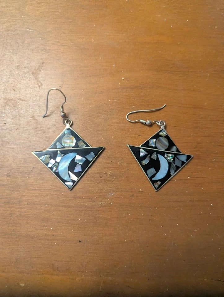 Vintage Silver Bird Necklace and Earring Set with Abalone Inlay - photo 3
