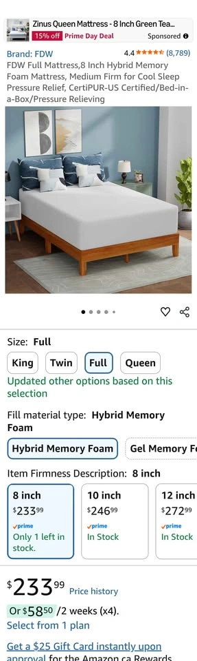 Full/Double, White, Gel Memory Foam Mattress - quite firm - photo 3