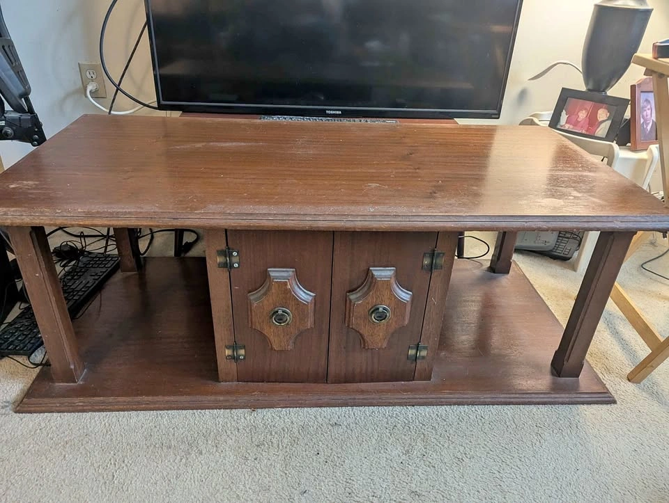 Vintage Wooden Coffee Table with Storage Cabinet