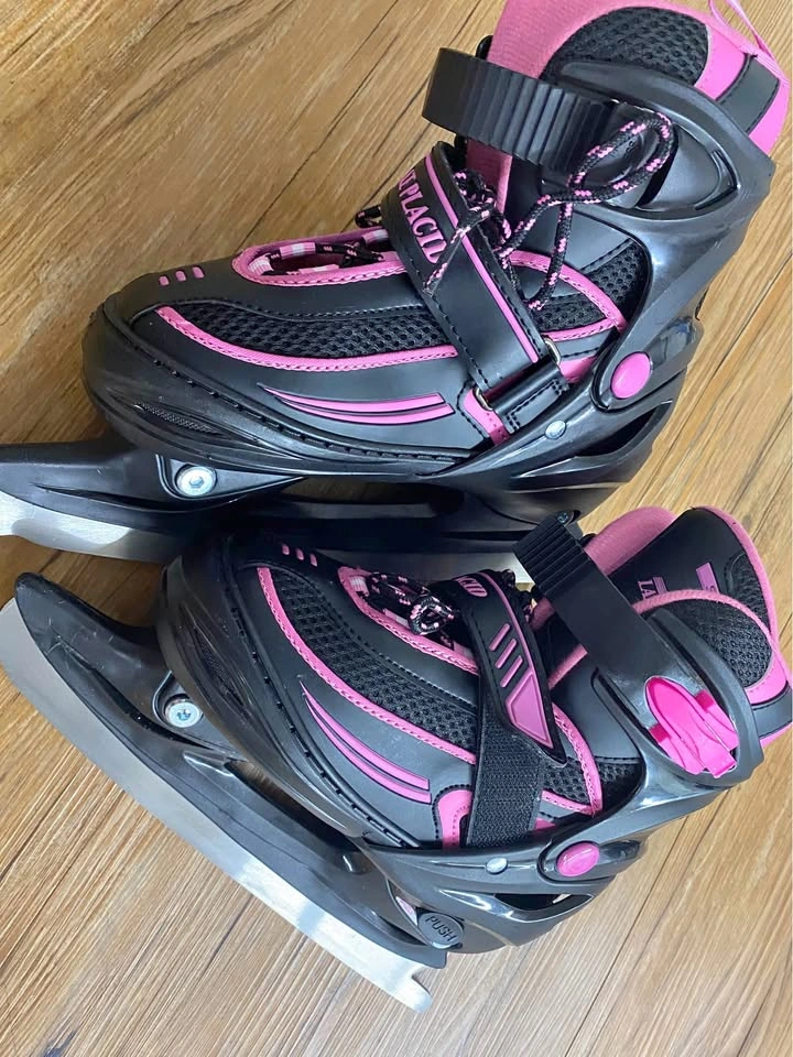 Girls Adjustable Ice Skates Black Pink Size 1-4