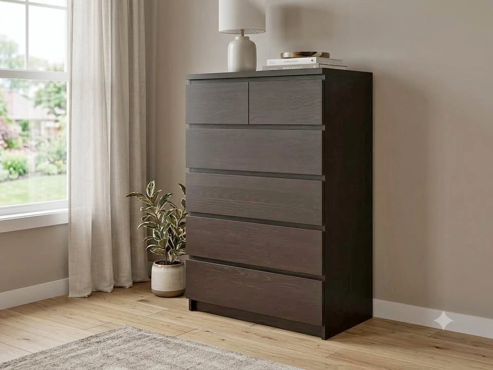 Modern MALM 6-Drawer Dresser (w/ Glass Top) 🖤