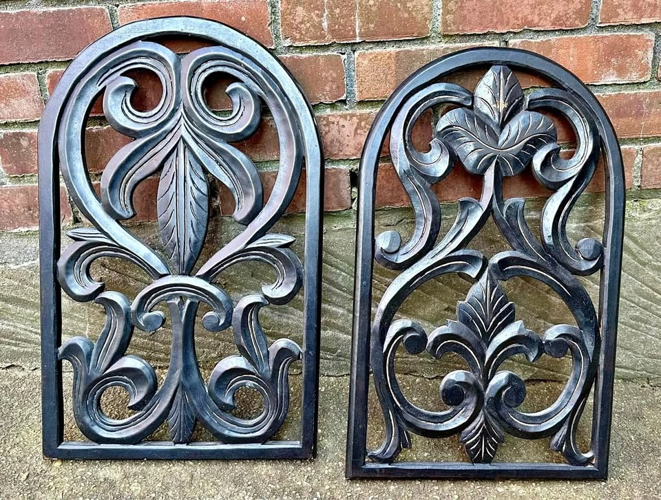 🌿🖼️ Carved Wood Wall Art – 2 Panel Hanging Decor 🪵✨