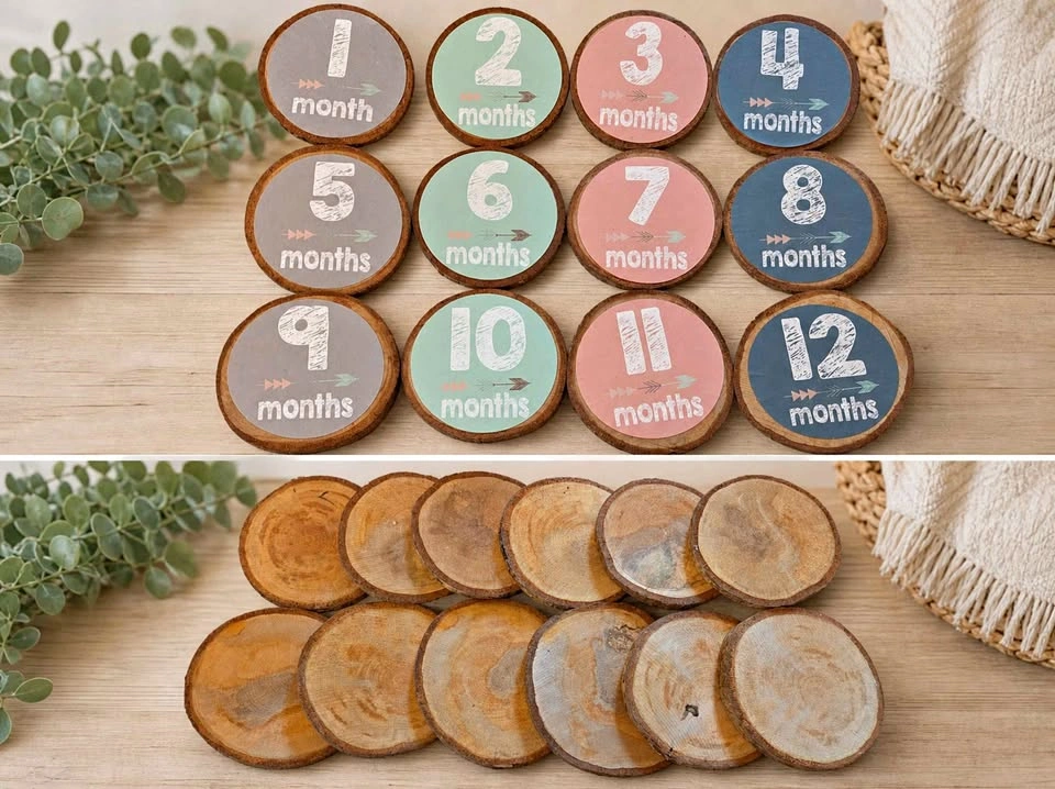 Wooden baby monthly milestone markers 1-12 months