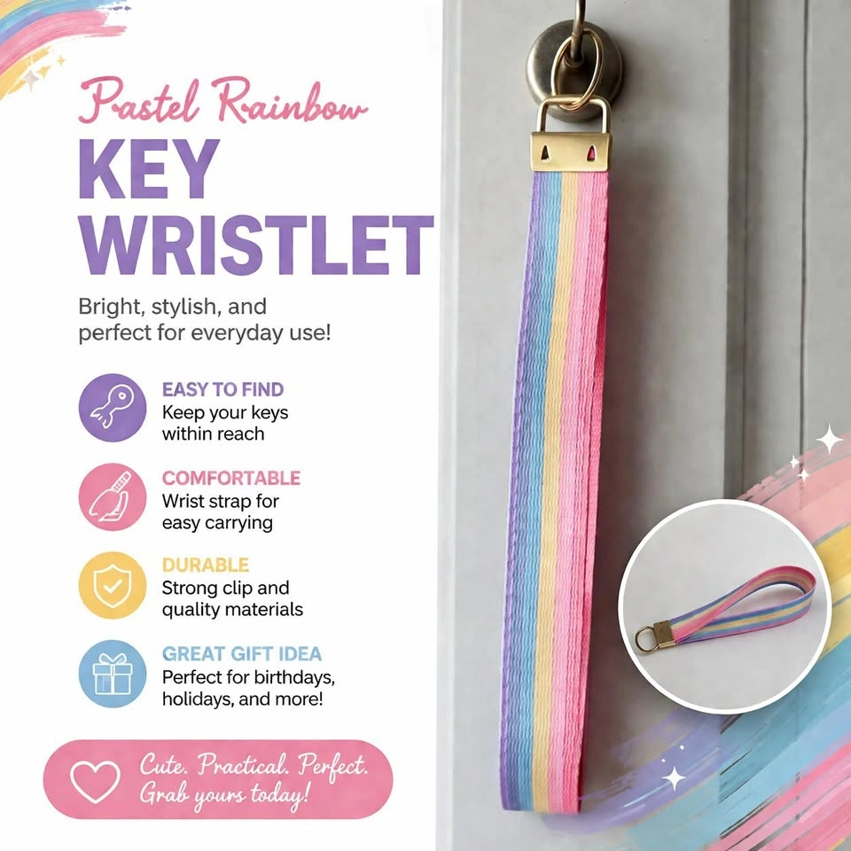 Hand Made Pastel Rainbow Wristlet Keychain