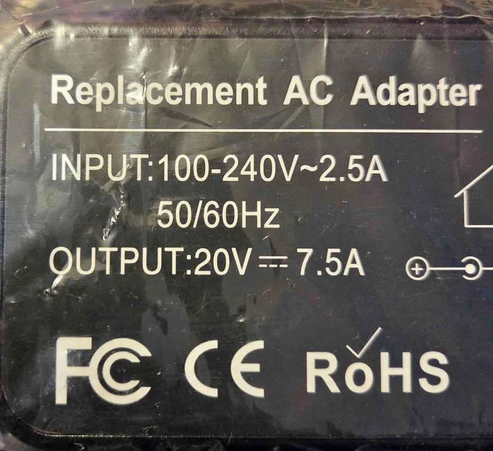 Replacement AC Adapter 20V 7.5A