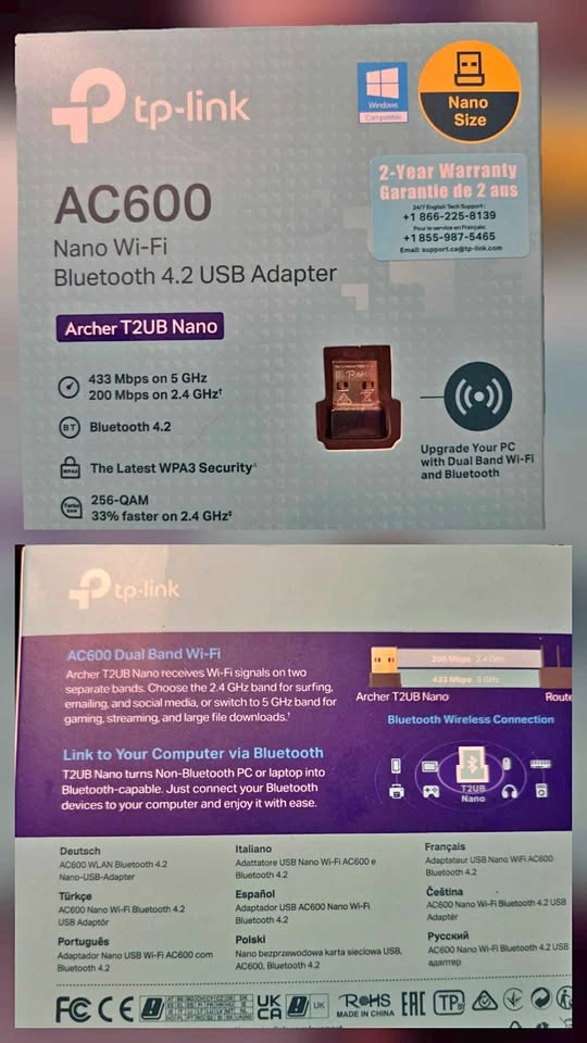 TP-Link Archer T2UB Nano AC600 Wi-Fi Bluetooth 4.2 USB Adapter