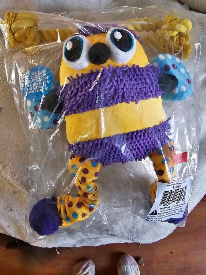 New dog toy with squeaker and crinkle sound