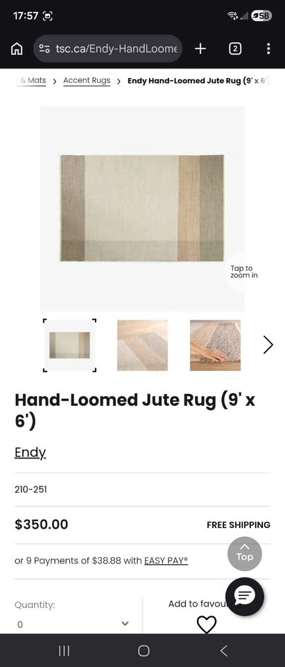 Brand new Endy Hand-Loomed Jute Rug 6'x9' - photo 2