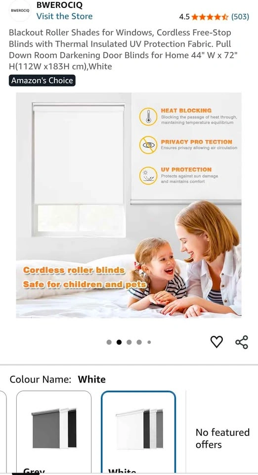 BWEROCIQ Cordless Blackout Roller Shade - 44" x 72" - photo 4