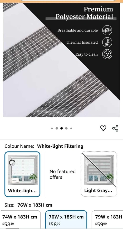 SEEYE Cordless Zebra Roller Blinds 30"x72" - photo 2