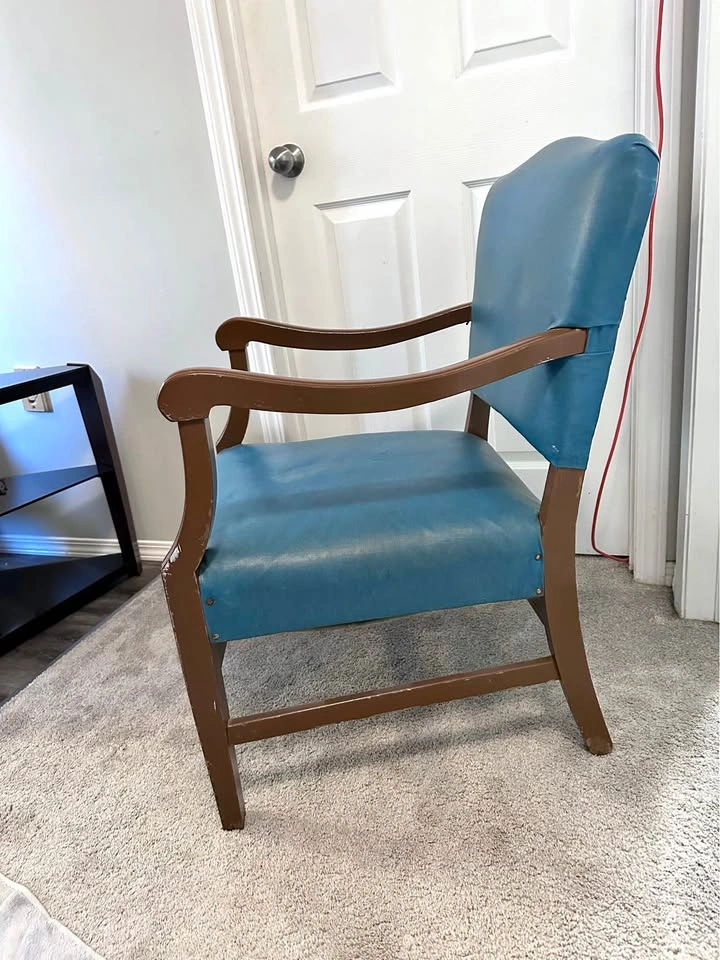 Vintage Mid-Century Style Teal Vinyl Armchair